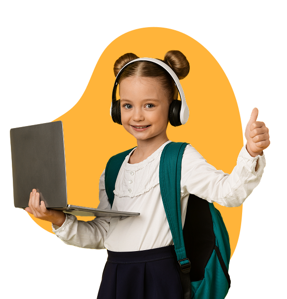 Niño con mochila feliz