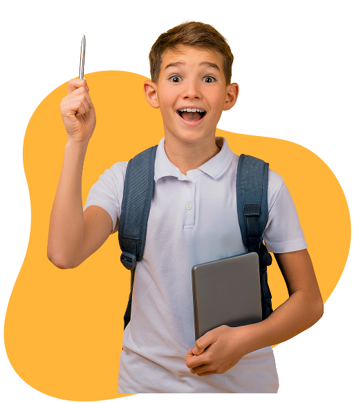 Niño con mochila feliz